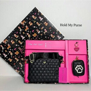 Betsey Johnson The Pet Set Black Crossbody Bag, Dog Collar Tag & Keychain Pouch